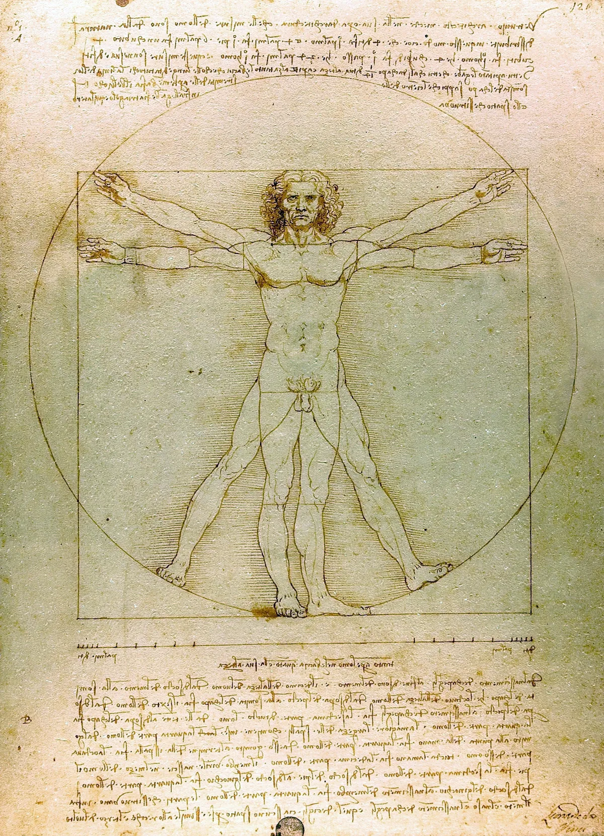 The Vitruvian Man. By Leonardo da Vinci. Dated 15th Century (Photo by Ann Ronan Picture Library / Photo12 via AFP)