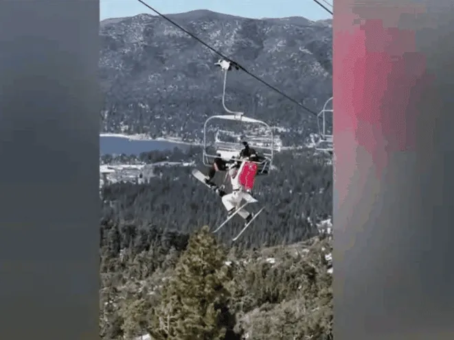 A síbaleset pillanata: a 21 éves nő mintegy 20 méter magasan lógott a sífelvonón.