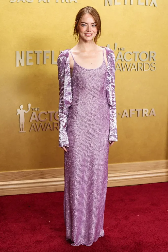 Emma Stone wearing custom Louis Vuitton arrives at the 32nd Annual Actor Awards Presented by SAG-AFTRA (formerly Screen Actors Guild Awards) held at the Shrine Auditorium and Expo Hall on March 1, 2026 in Los Angeles, California, United States. (Photo by Xavier Collin/Image Press Agency/NurPhoto) (Photo by Image Press Agency / NurPhoto via AFP)
