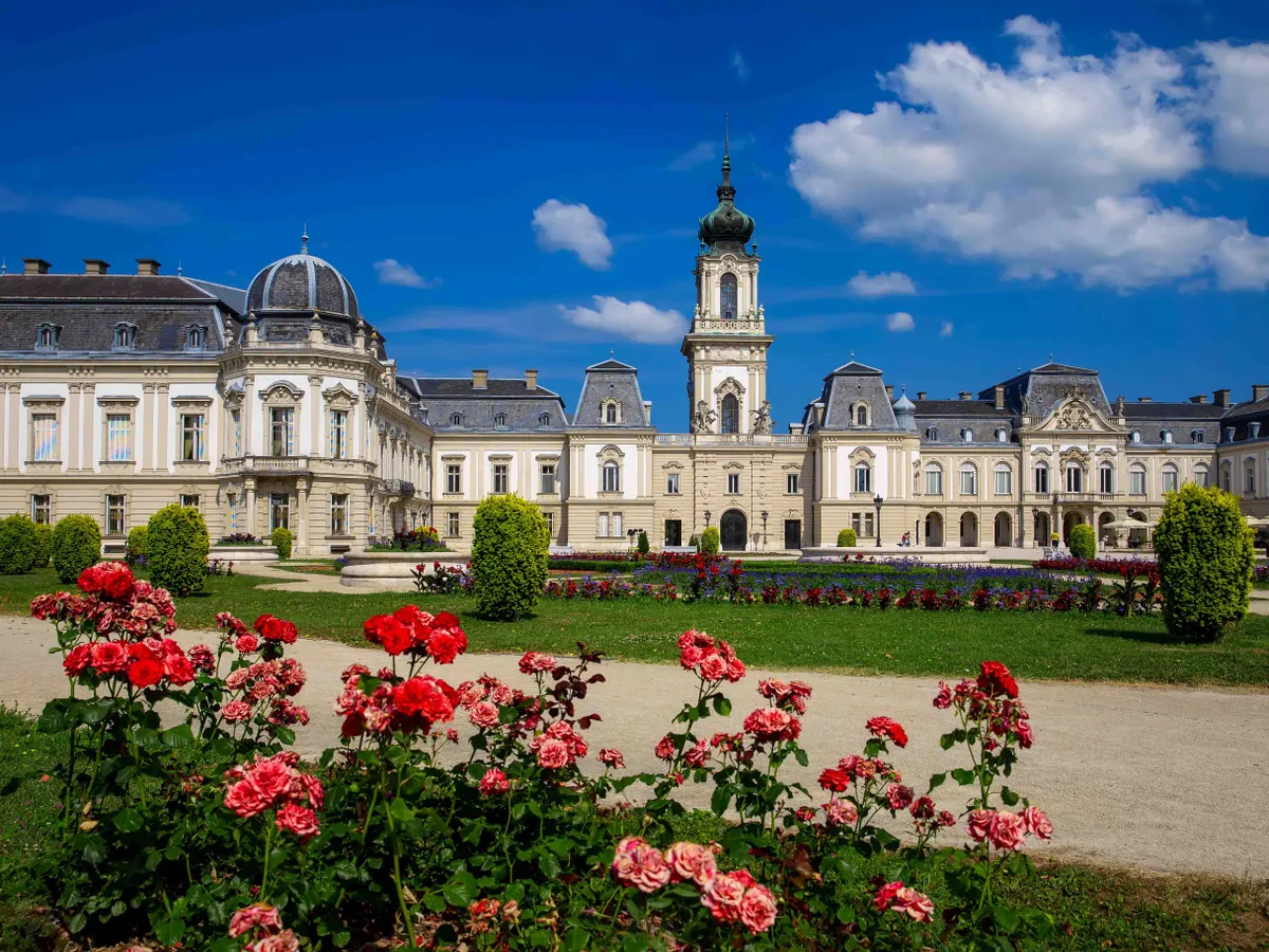 Festetics palace, - July 5, 2021.: Tourists visit in Festetics palace famous baroque palace in Keszthely, Hungary
