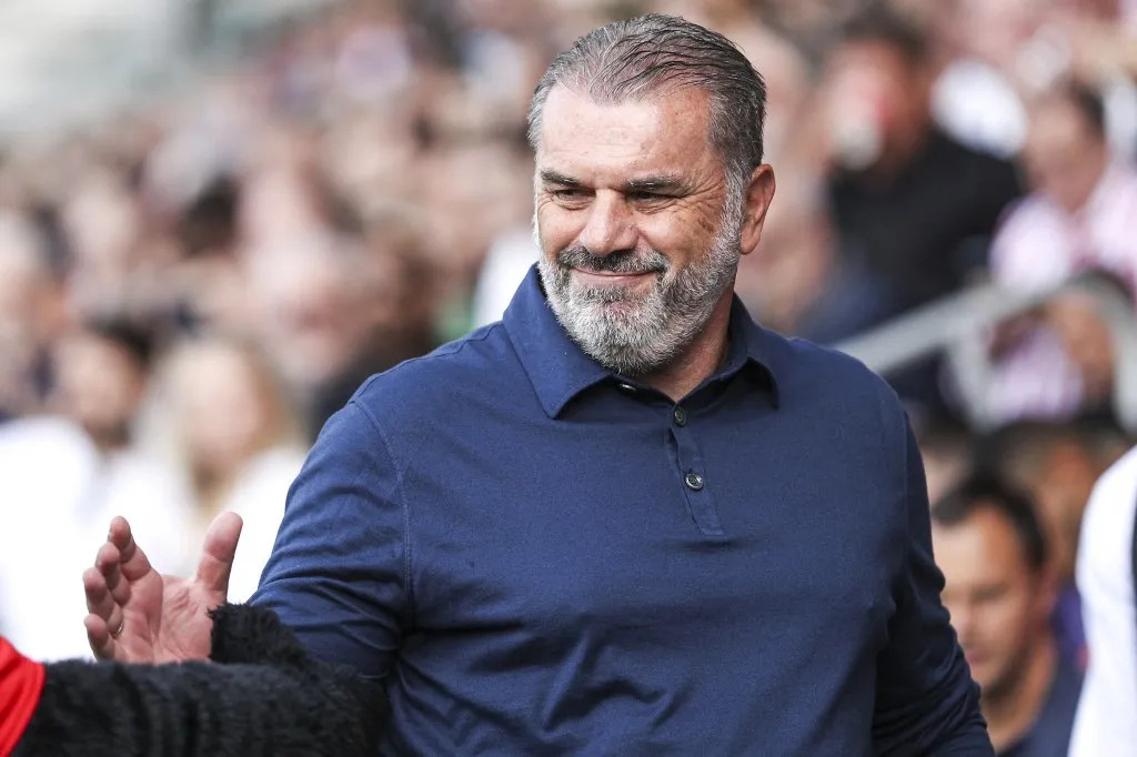 Ange Postecoglu manager of Tottenham Hotspur during the Premier League match between Brentford and Tottenham Hotspur at the Gtech Community Stadium, Brentford on Sunday 20th August 2023. (Photo: by Tom West/MI News/NurPhoto) (Photo by MI News / NurPhoto via AFP)