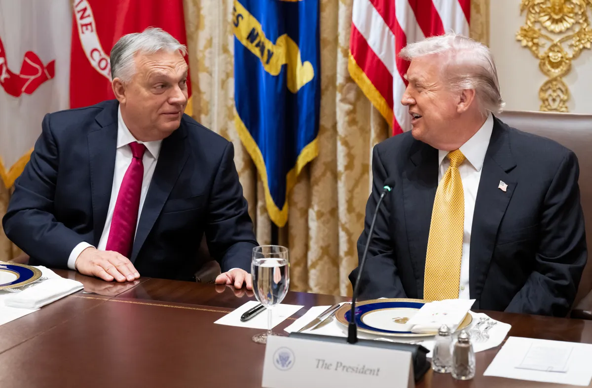 US President Donald Trump (R) and Hungarian Prime Minister Viktor Orban hold a meeting in the Cabinet Room of the White House in Washington, DC on November 7, 2025. (Photo by SAUL LOEB / AFP)