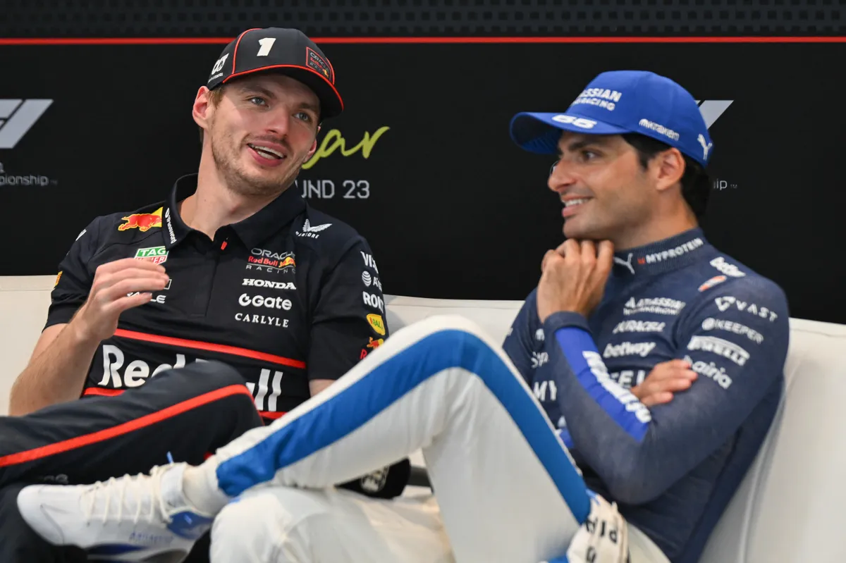 Max Verstappen of Oracle Red Bull Racing and Carlos Sainz participate in Race Day at Lusail International Circuit in Qatar on November 30, 2025. (Photo by Ahmad AlShehab/NurPhoto) (Photo by Ahmad AlShehab / NurPhoto via AFP)