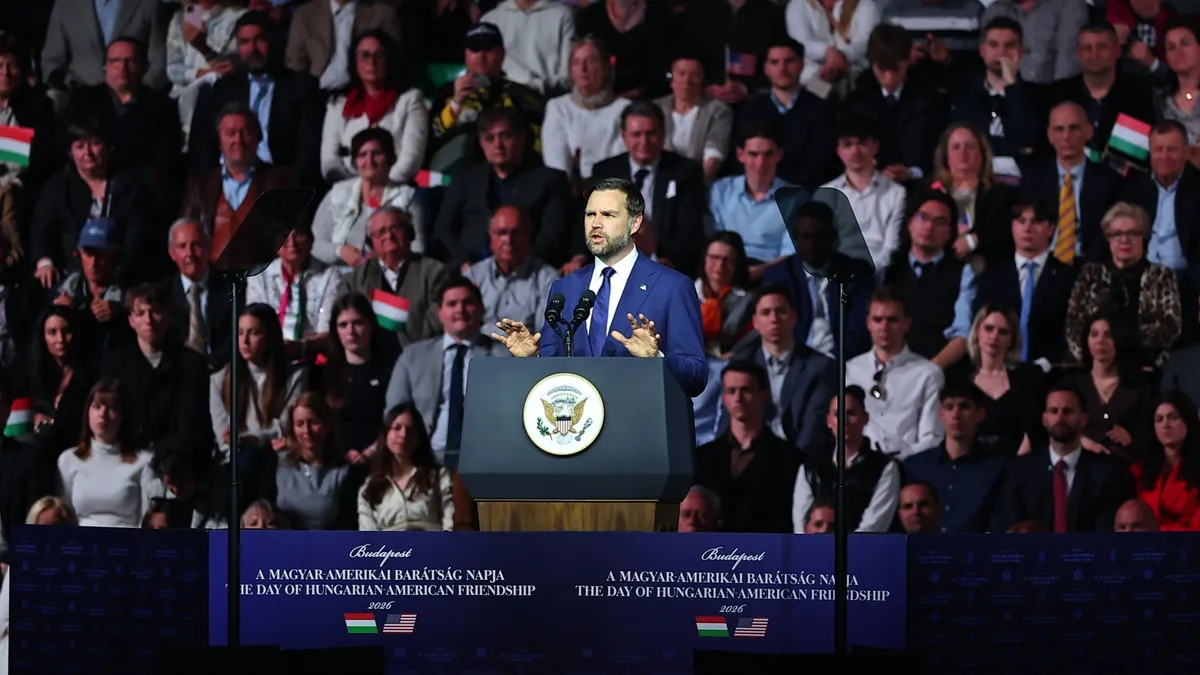 J. D. Vance amerikai alelnök a Magyar-Amerikai Barátság Napja címmel meghirdetett nagygyűlésen