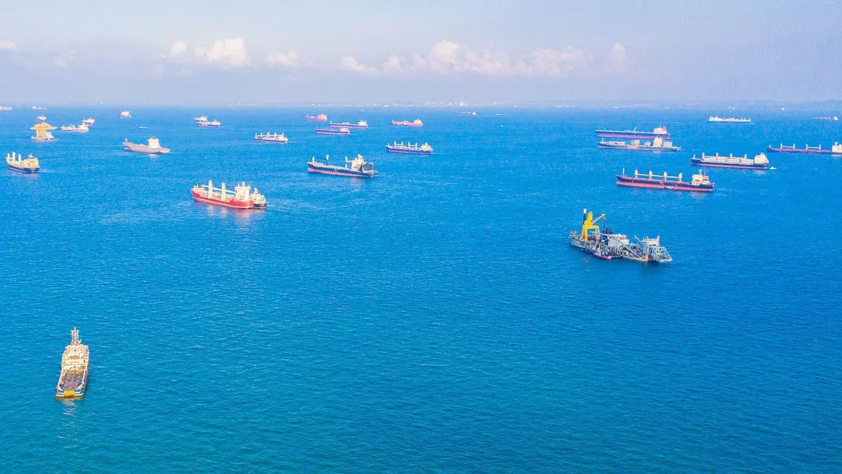 Oil Tanker ship at Malacca Strait singapore, malaka