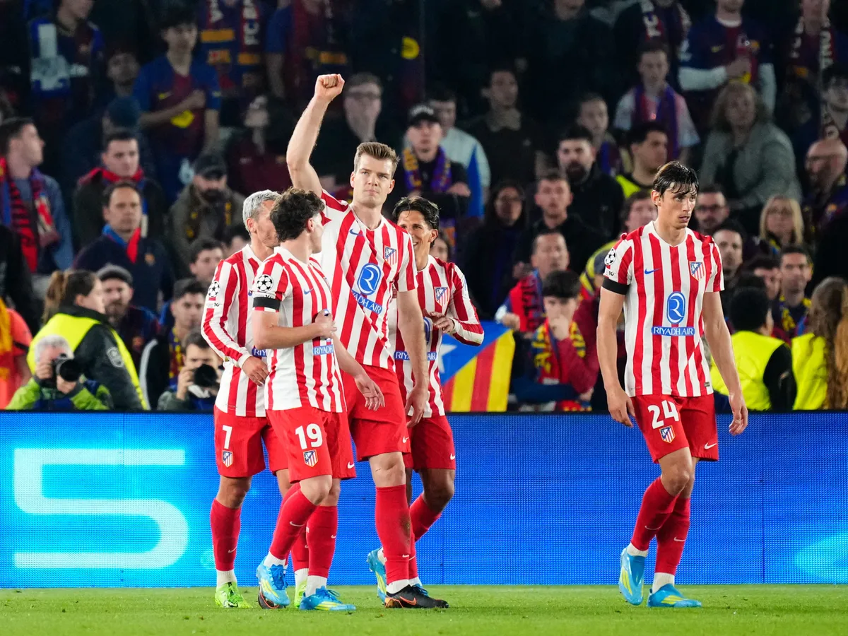 Alexander Sorloth centre-forward of Atletico de Madrid and Norway celebrates after scoring his sides first goal during the UEFA Champions League 2025/26 Quarter-Final First Leg match between FC Barcelona and Club Atlético de Madrid at Estadio Spotify Camp Nou on April 8, 2026 in Barcelona, Spain. (Photo by Jose Breton/Pics Action/NurPhoto) (Photo by Jose Breton / NurPhoto via AFP)
