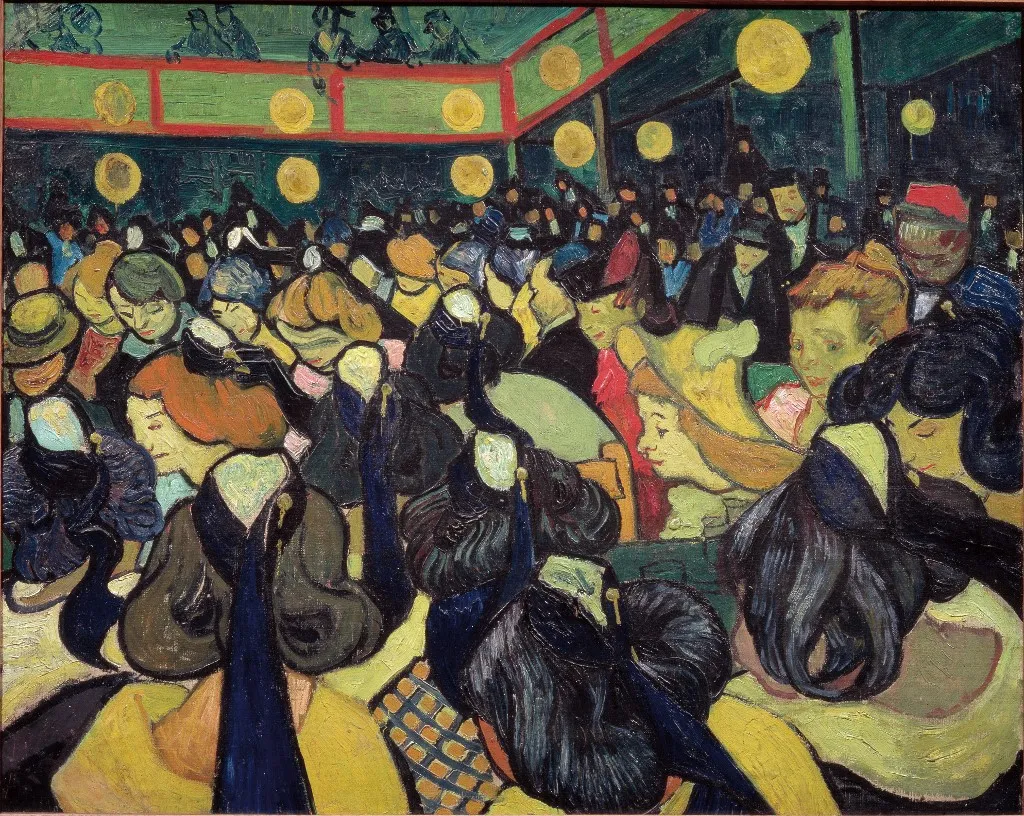 Vincent van Gogh híres, 1888-ban festett Táncterem Arles-ban (franciául: La salle de danse à Arles) című alkotása az arles-i Folies-Arlésiennes táncházát ábrázolja - "La salle de danse a Arles" Peinture de Vincent Van Gogh (1853-1890) 1888 Dim. 0,65x0,81 m Paris, musee d'Orsay --- The dance Hall in Arles. Painting by Vincent Van Gogh (1853-1890), 1888. 0,65 x 0,81 m. Orsay Museum, Paris ©Luisa Ricciarini/Leemage (Photo by leemage / Bridgeman Images via AFP)