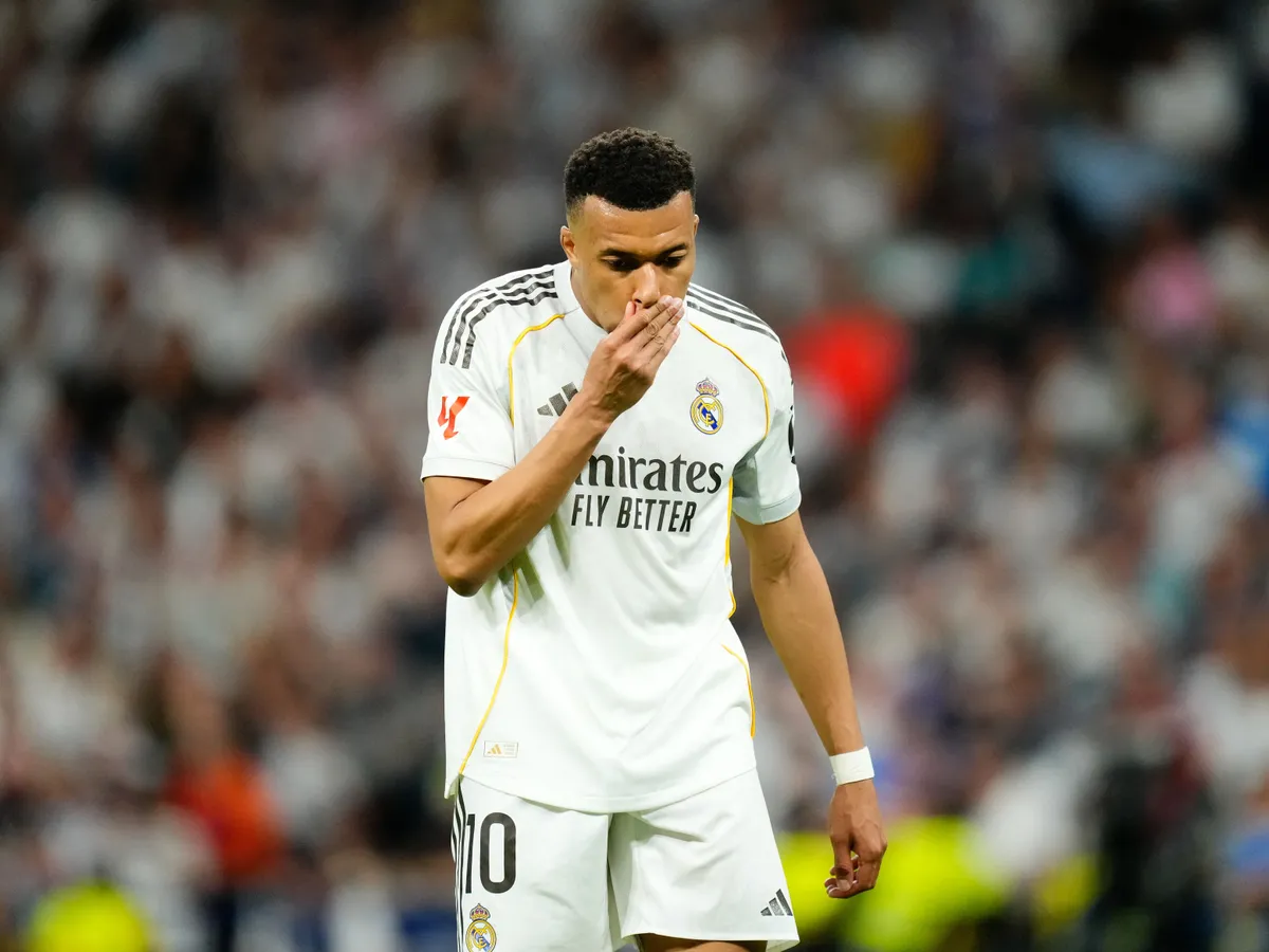 Kylian Mbappe centre-forward of Real Madrid and France lament a failed occasion during the La Liga EA Sports match between Real Madrid CF and Girona FC at Estadio Santiago Bernabeu on April 10, 2026 in Madrid, Spain. (Photo by Jose Breton/Pics Action/NurPhoto) (Photo by Jose Breton / NurPhoto via AFP)