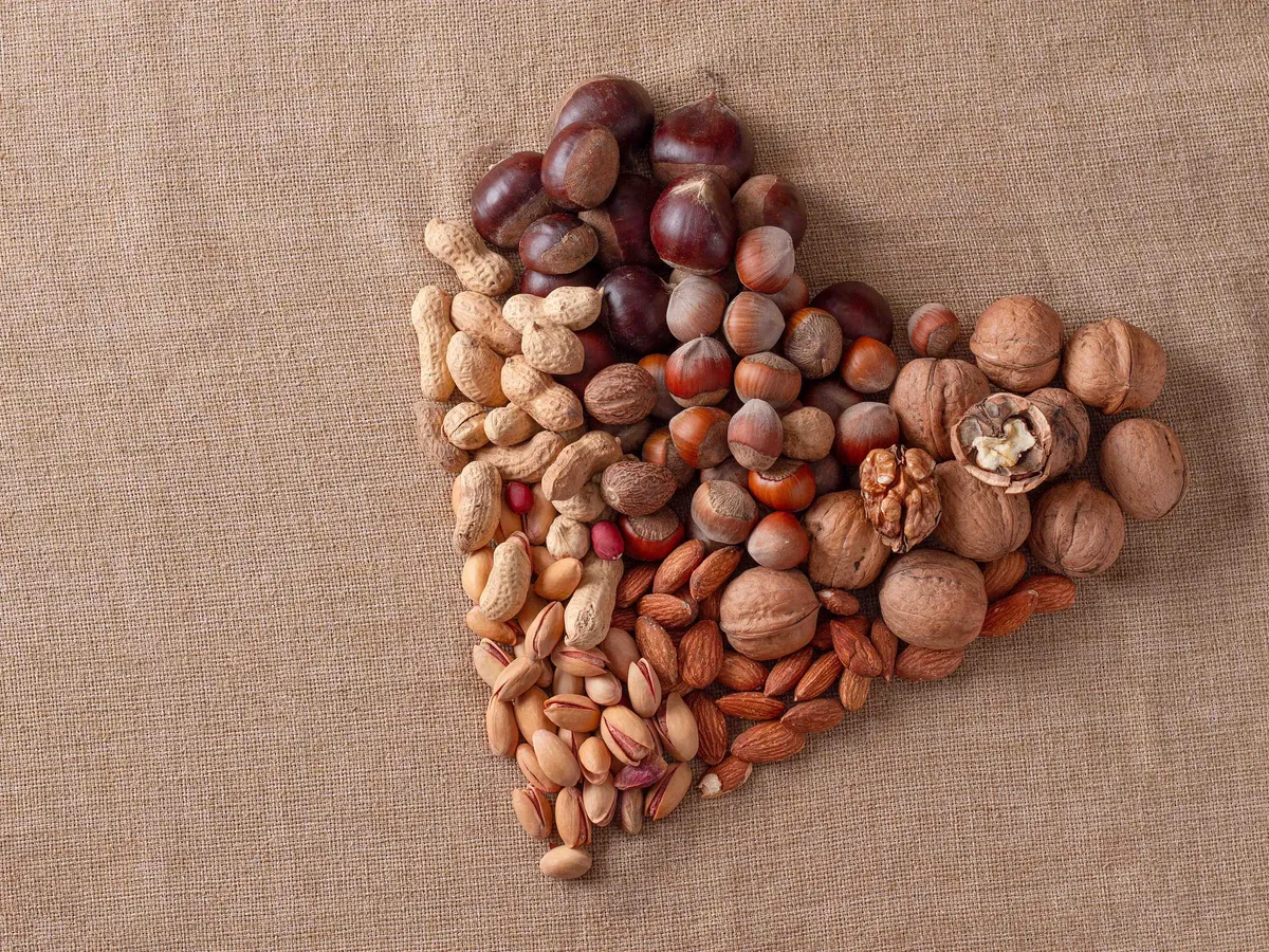assortment of nuts, walnuts, hazelnuts, peanuts, almonds, chestnut pistachios