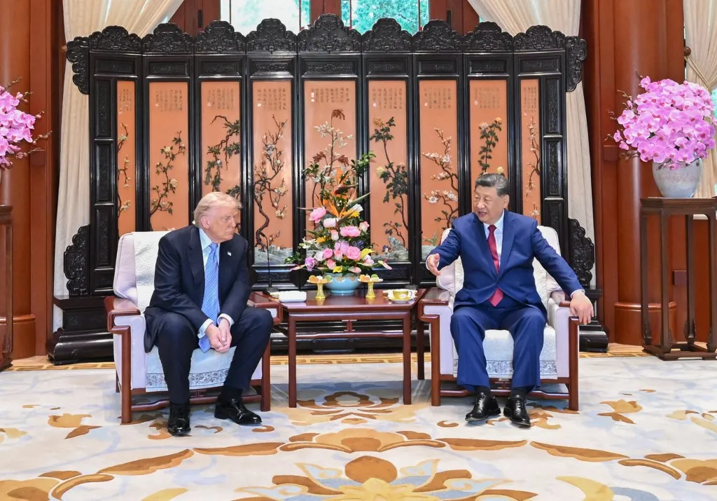 (260515) -- BEIJING, May 15, 2026 (Xinhua) -- Chinese President Xi Jinping and U.S. President Donald Trump have a private meeting at Zhongnanhai in Beijing, capital of China, May 15, 2026. (Xinhua/Li Xiang) (Photo by Li Xiang / Xinhua via AFP)