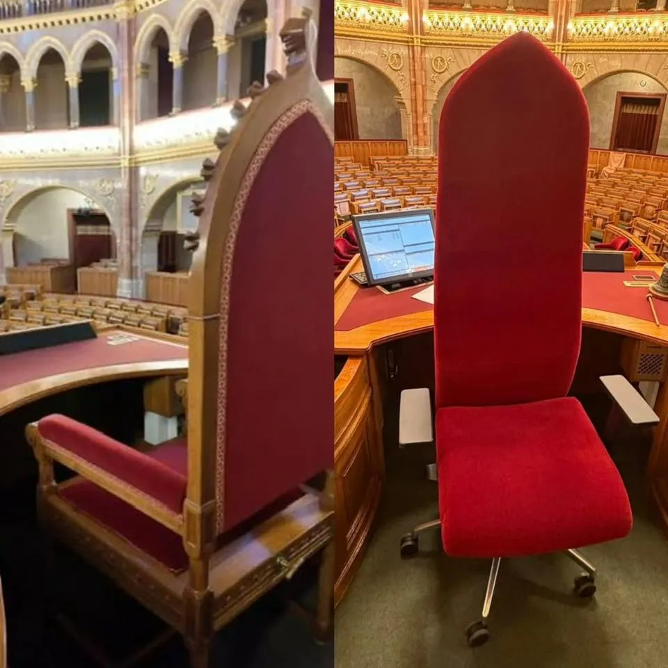 Forsthoffer Ágnes aranyszínű függönybe bújtatta piros „vasalódeszkáját”