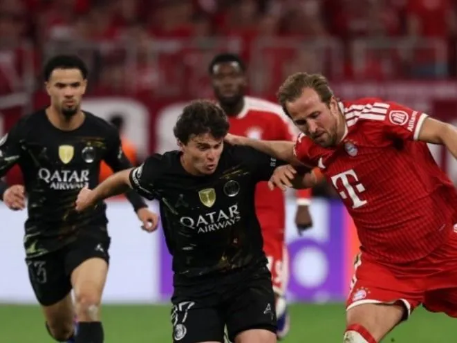 Joao Neves nagy csatát vívott Harry Kane-nel a Bayern München–PSG Bajnokok Ligája-elődöntőben Fotó: AFP