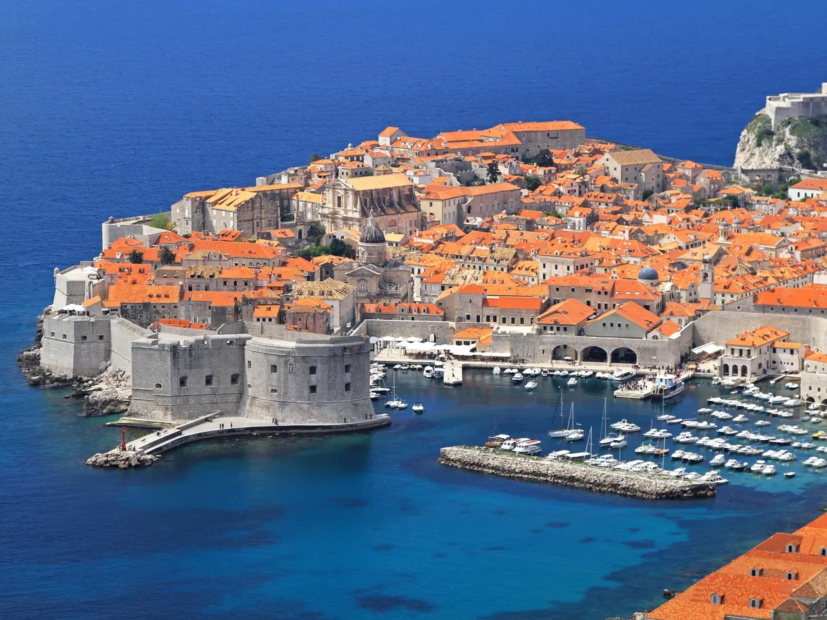Aerial shot of old sunny Dubrovnik city