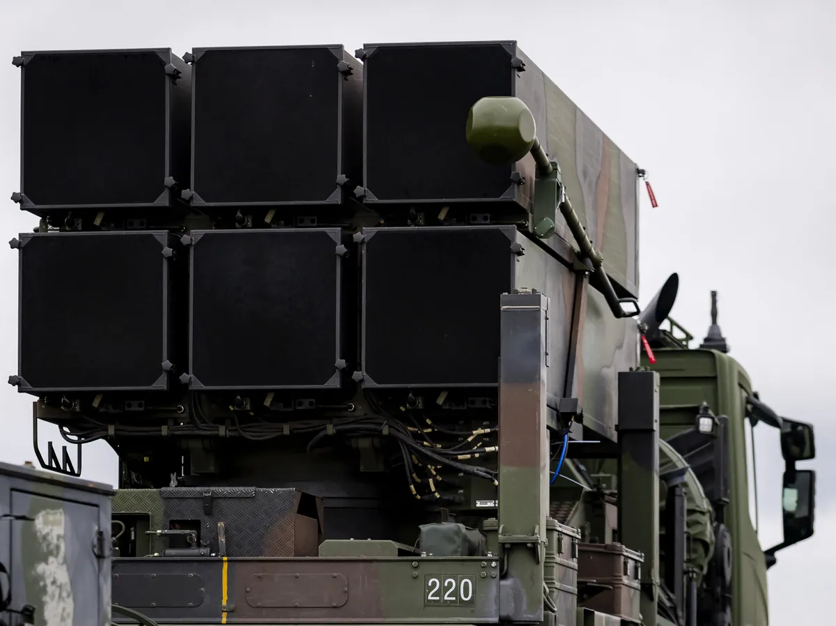 VREDEPEEL - Final preparations are underway for the Patriot systems of the Defence Ground-Based Air Defense Command (DGAC) prior to the departure of Dutch air defense forces to Poland. The Air & Missile Defense Task Force (AMDTF) will secure the airspace along NATO's eastern border for six months. ANP SEM VAN DER WAL netherlands out - belgium out (Photo by Sem van der Wal / ANP MAG / ANP via AFP)