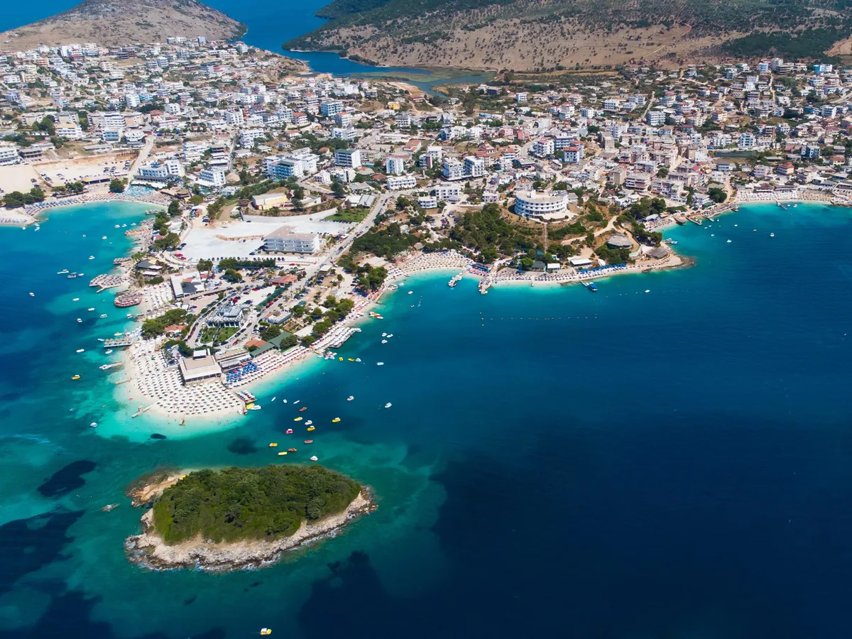 Beautiful sandy Ksamil beach in Albania.