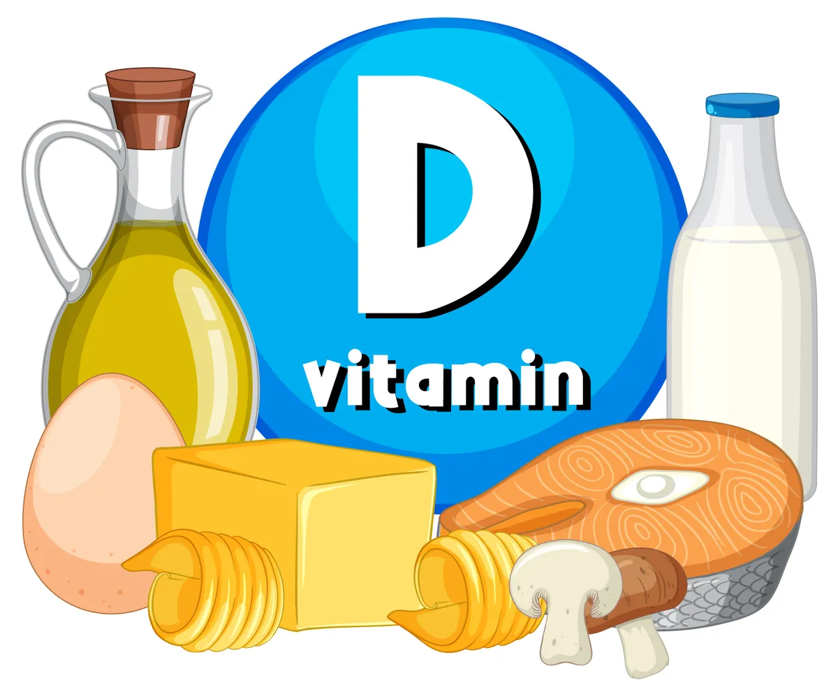 A D-vitaminban gazdag ételek segíthetnek a vastagbélrák kialakulásának csökkentésében - Learn about Vitamin D-rich foods in a fun cartoon illustration