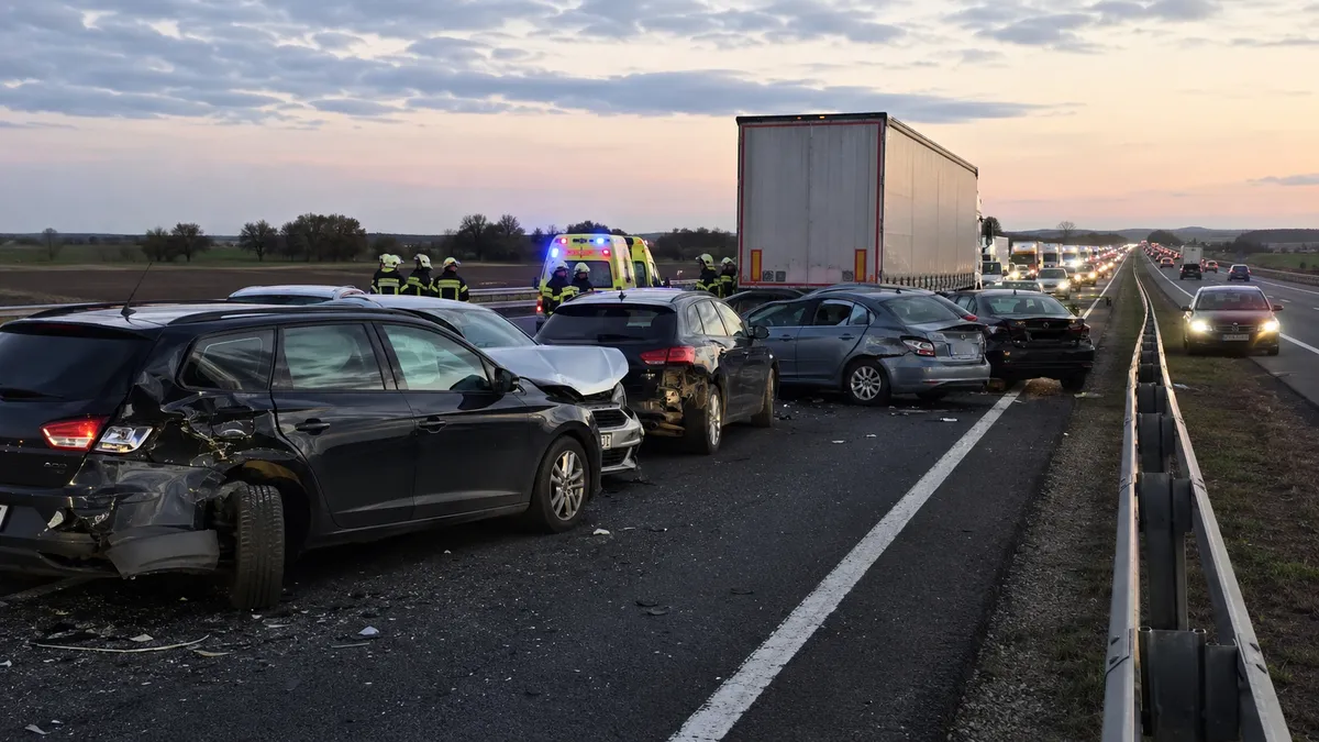 Tömegbaleset az M5-ösön (illusztráció, MI-generált kép)