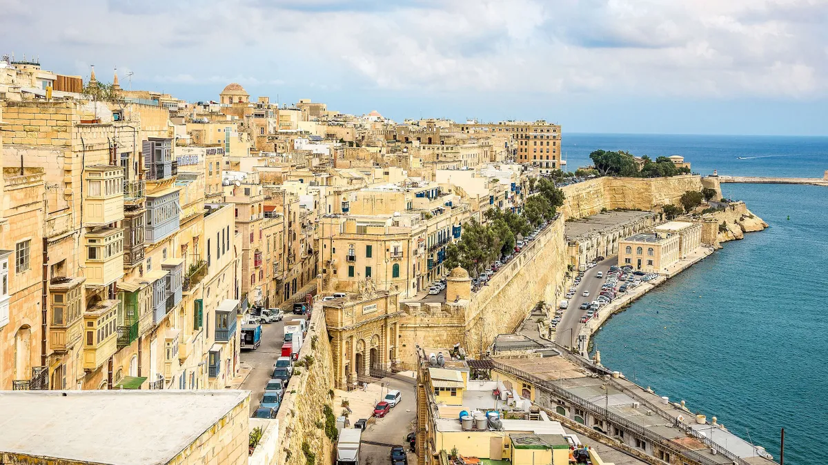 VALETTA,MALTA - OCTOBER 6,2021 - View at the seafront of Valetta. Valetta is Capital of Malta.