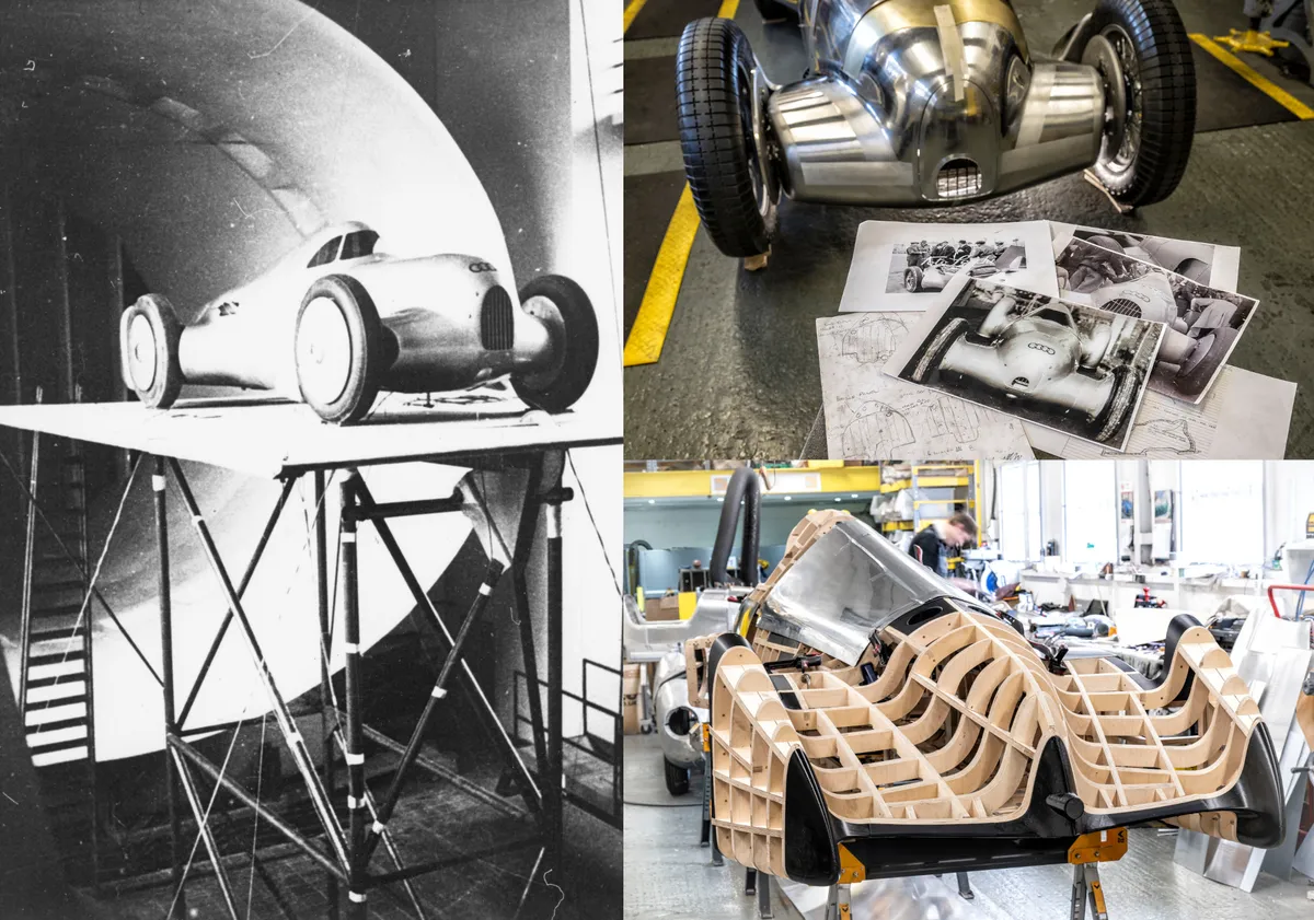 At the end of 1934, Auto Union’s racing division brings the car in the wind tunnel at the Berlin Adlershof Aeronautical Research Institute. The findings gained there were incorporated into the design of of what will later become the record breaking car – “a first in European racing car construction,” as the “Automobilrevue” noted at the time.