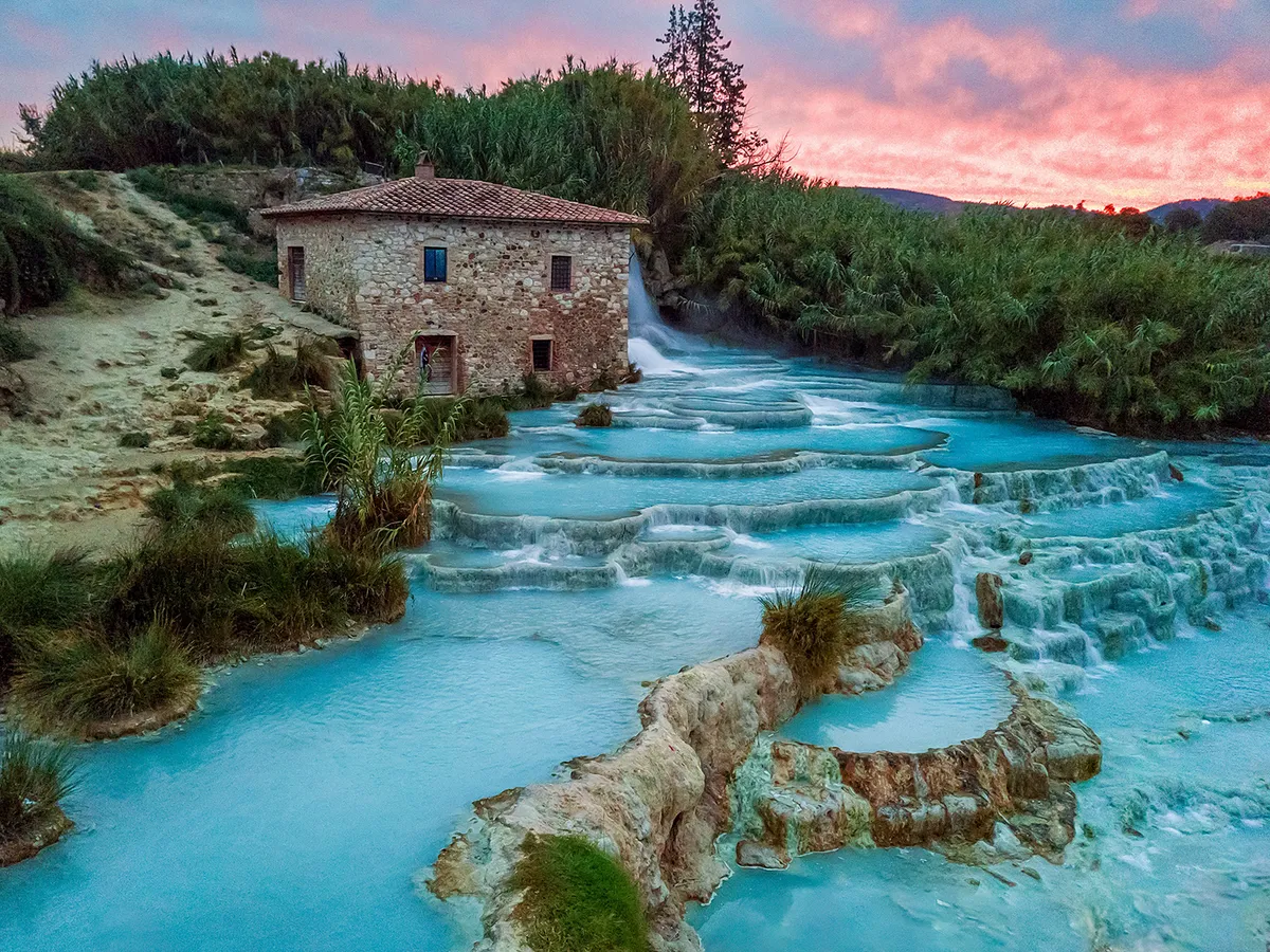 Terme di Saturnia, geothermal sulfur springs in Saturnia are the most known attraction of this type in Tuscany, Italy