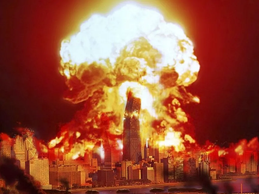 atombomba Chicago disintegrates as a nuclear explosion erupts in the middle of the city. (Photo by Ron Miller / StockTrek Images via AFP)