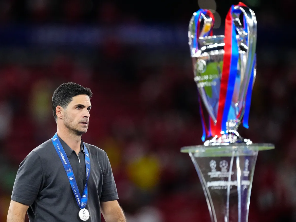 Mikel Arteta head coach of Arsenal looks on during the UEFA Champions League Final 2026 match between Paris Saint-Germain and Arsenal FC at Puskas Arena on May 30, 2026 in Budapest, Hungary. (Photo by Jose Breton/Pics Action/NurPhoto) (Photo by Jose Breton / NurPhoto via AFP)