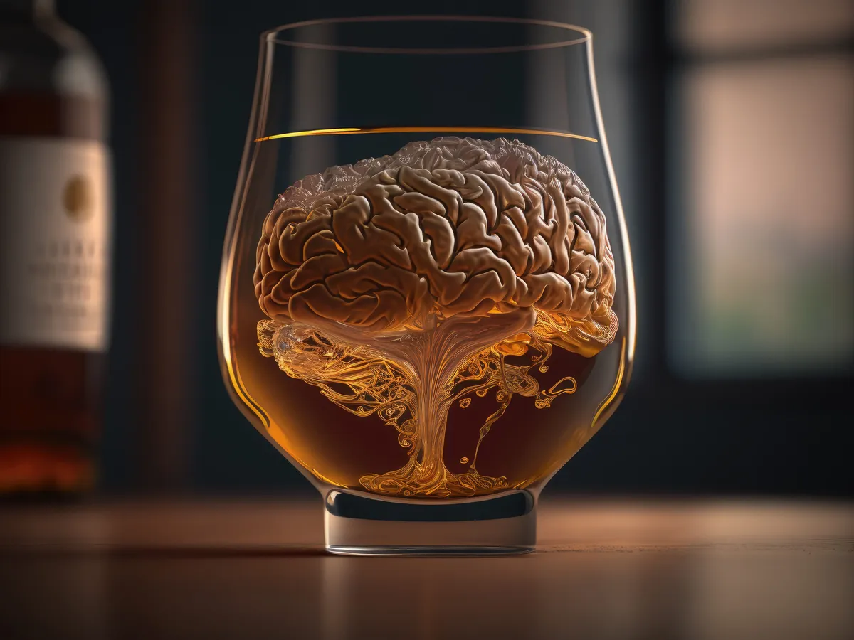 Agykárosító ételek és italok listáján az alkohol is szerepel. A túlzott alkoholfogyasztás az egyik legkárosabb tényező az agy számára. A fotón egy ital látható.