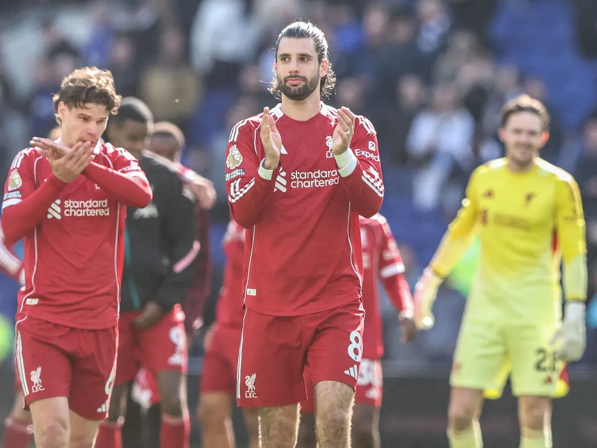 Dominik Szoboszlai of Liverpool applauds the fans after the game during the Premier League match between Everton and Liverpool at Hill Dickinson Stadium in Liverpool, United Kingdom, on April 19, 2026. (Photo by Alfie Cosgrove/News Images/NurPhoto) (Photo by News Images / NurPhoto via AFP)