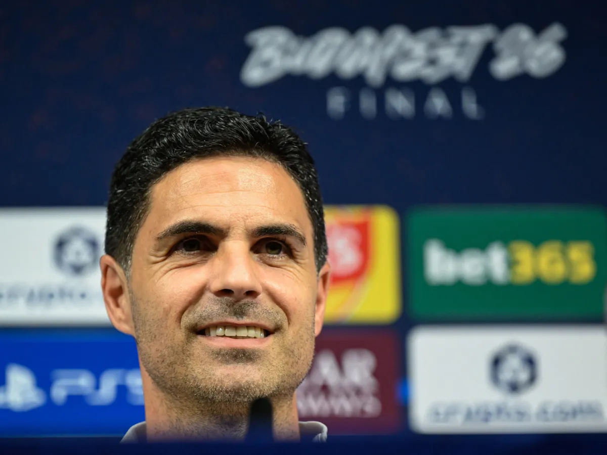Arsenal's Spanish manager Mikel Arteta addresses a MD-1 press conference on May 29, 2026, the eve of the UEFA Champions League final football match between Paris Saint-Germain (PSG) and Arsenal at the Puskas Arena in Budapest. Paris Saint-Germain (PSG) face Arsenal in the UEFA Champions League final football match on May 30, 2026 in Budapest. (Photo by INA FASSBENDER / POOL / AFP)
