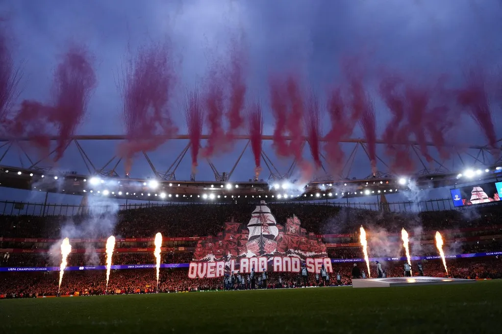 LONDON, UNITED KINGDOM - MAY 5: Performance prior the UEFA Champions League 2025/26 Semi Final Second Leg match between Arsenal FC and Atletico de Madrid at Arsenal Stadium on May 5, 2026 in London, United Kingdom. Jose Hernandez / Anadolu (Photo by Jose HERNANDEZ / Anadolu via AFP)