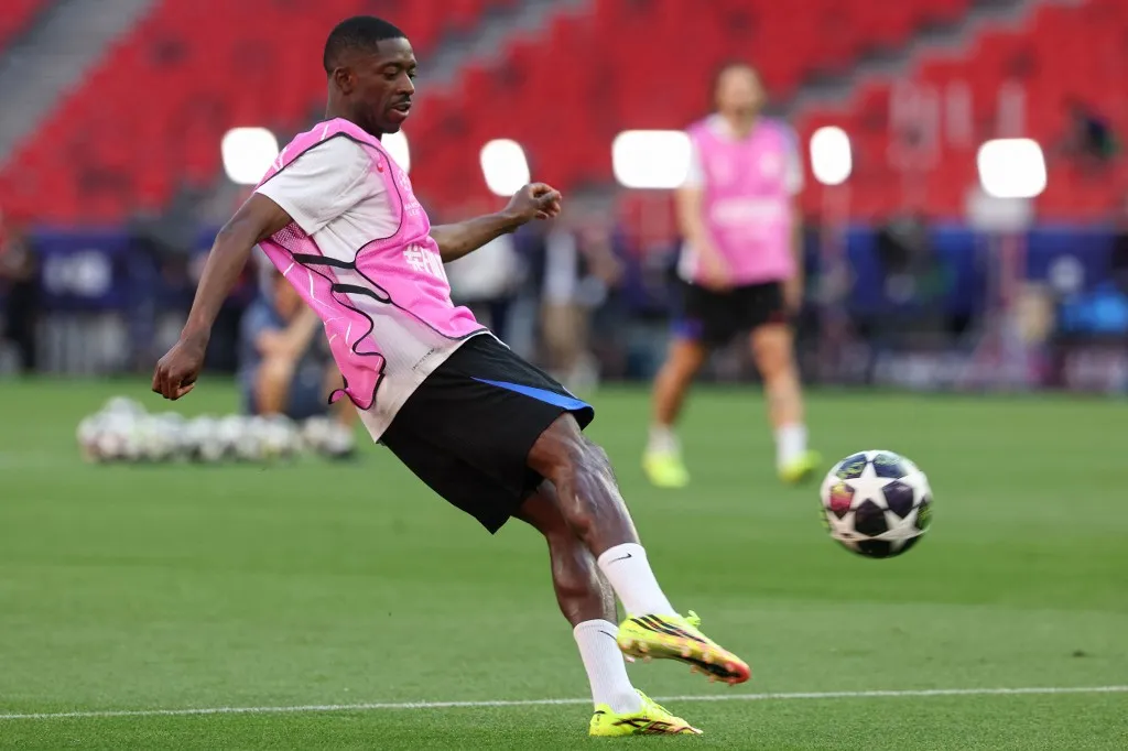 Paris Saint-Germain's French forward #10 Ousmane Dembele plays the ball during a MD-1 training session of his players on May 29, 2026, the eve of the UEFA Champions League final football match between Paris Saint-Germain (PSG) and Arsenal at the Puskas Arena in Budapest. Paris Saint-Germain (PSG) face Arsenal in the UEFA Champions League final football match on May 30, 2026 in Budapest. (Photo by FRANCK FIFE / AFP)