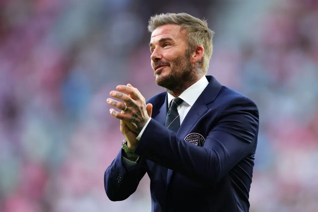 MIAMI, FLORIDA - APRIL 04: Sir David Beckham, Co-owner of Inter Miami CF, acknowledges the fans prior to the MLS match between Inter Miami CF and Austin FC at Nu Stadium on April 04, 2026 in Miami, Florida. Megan Briggs/Getty Images/AFP (Photo by Megan Briggs / GETTY IMAGES NORTH AMERICA / Getty Images via AFP)