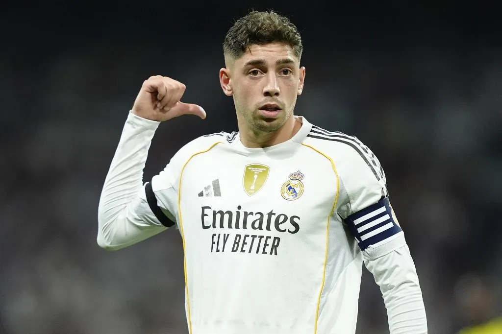 Federico Valverde of Real Madrid CF reacts during the LaLiga EA Sports match between Real Madrid CF and Villarreal CF at Santiago Bernabéu on October 4, 2025 in Madrid, Spain. (Photo by Gokhan Taner / Middle East Images via AFP)