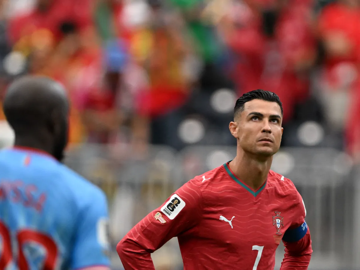 (260618) -- HOUSTON, June 18, 2026 (Xinhua) -- Cristiano Ronaldo of Portugal looks on during the group K match between Portugal and the Democratic Republic of the Congo (DRC) at the 2026 FIFA World Cup at Houston Stadium in Houston, the United States, June 17, 2026. (Xinhua/Xiao Yijiu) (Photo by Xiao Yijiu / Xinhua via AFP)