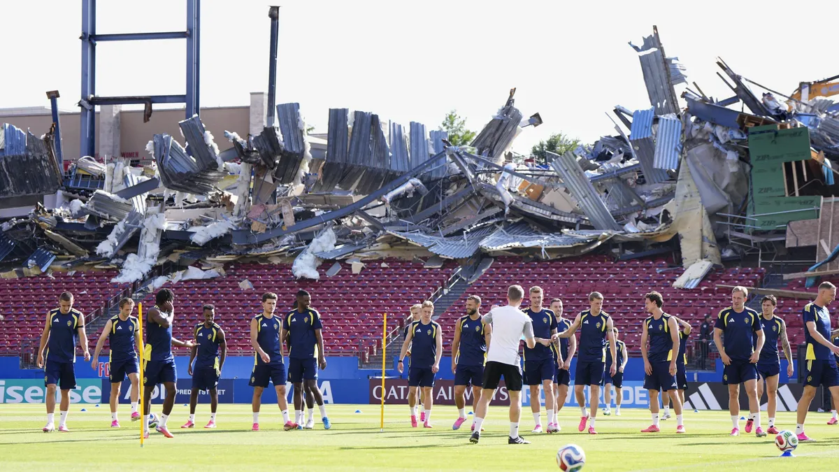 Sweden players train at a training facility in Frisco, Texas, on June 24, 2026, ahead of a World Cup group match against Japan. (Photo by Kyodo News via Getty Images)