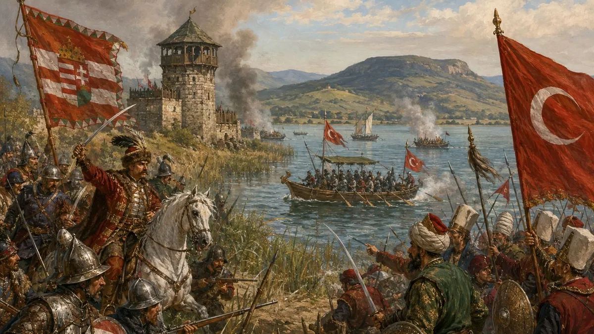 A Balaton környéke egykor veszélyes végvidéki térség volt, ahol magyar és török katonák csaptak össze. A tó múltjához véres ütközetek, rajtaütések és ostromok is hozzátartoztak (A kép egy mesterséges intelligencia segítségével létrehozott illusztráció)
