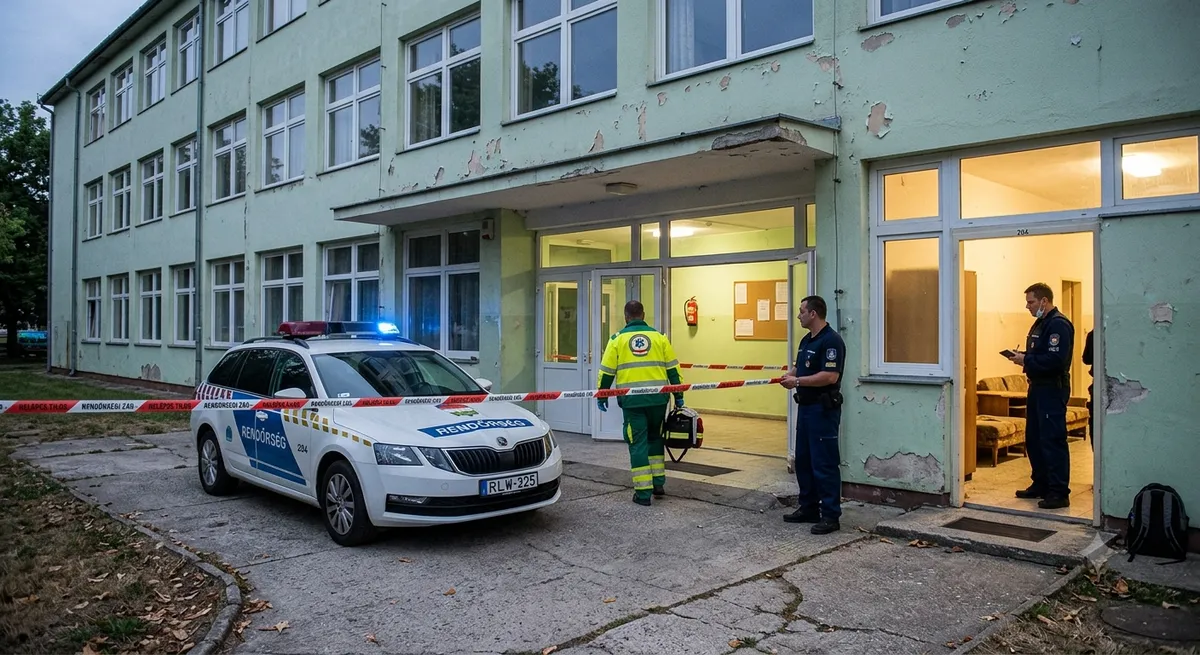 Helyszínelés a győri munkásszálló előtt, miután egy férfi késsel sebesítette meg lakótársát