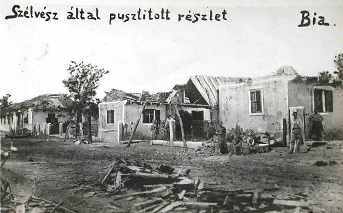 Tornádó okozta pusztítás Biatorbágyon 1924-ben