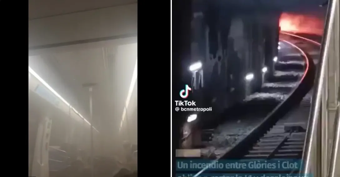 Barcelona, Spanyolország, metró, tűz, füst