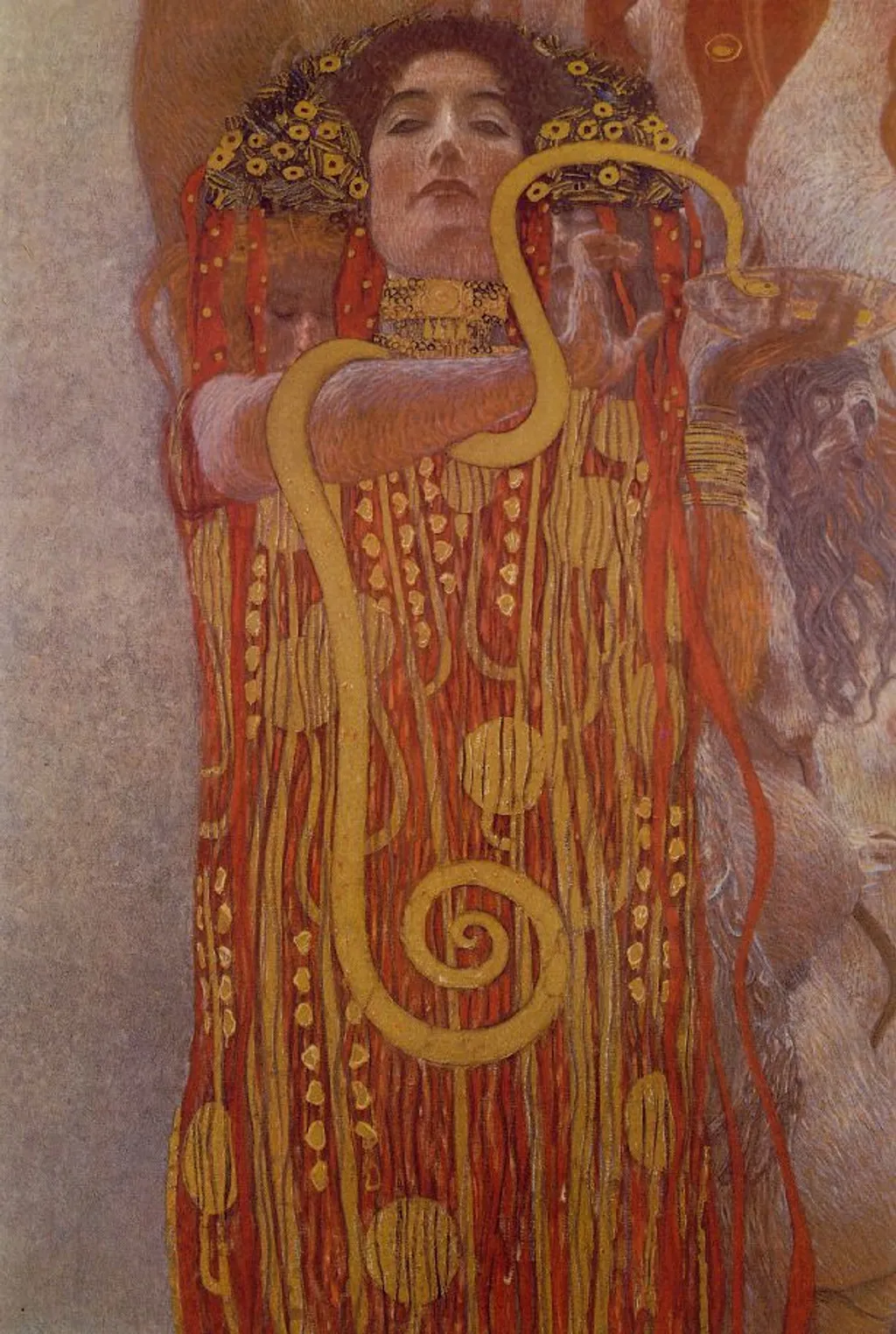 Hygeia (görögül Egészség): Részlet az Orvostudomány című festményből (1900-1910) - A "Karfestmények" - amelyek a Bécsi Egyetem nagytermének mennyezetét díszítették - közé tartozó négy festmény körül komoly vita alakult ki a bécsi szecessziós kiállításon.