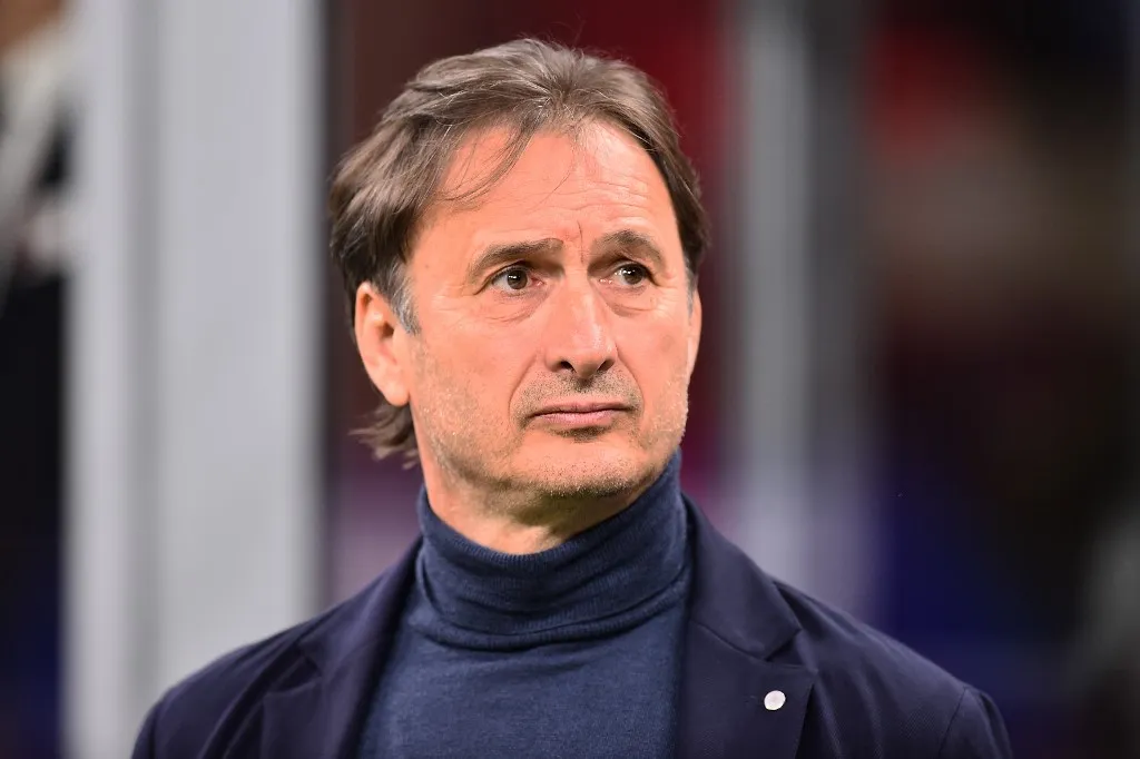 Coach Miroslav Tanjga during the Italian Serie A soccer match between A.C. Milan vs Bologna F.C. at the San Siro Stadium in Milan, Italy on 4 April 2022. 
 (Photo by Michele Maraviglia/NurPhoto) (Photo by Michele Maraviglia / NurPhoto via AFP)