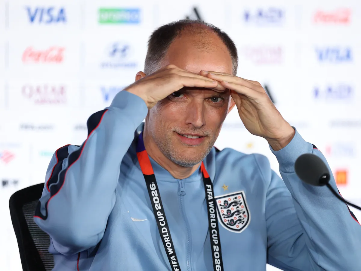 ATLANTA, GEORGIA - JULY 14: Thomas Tuchel, Manager of England, attends a press conference one day ahead of the FIFA World Cup 2026 Semi Final match at Atlanta Stadium on July 14, 2026 in Atlanta, Georgia.   Justin Setterfield/Getty Images/AFP (Photo by Justin Setterfield / GETTY IMAGES NORTH AMERICA / Getty Images via AFP)