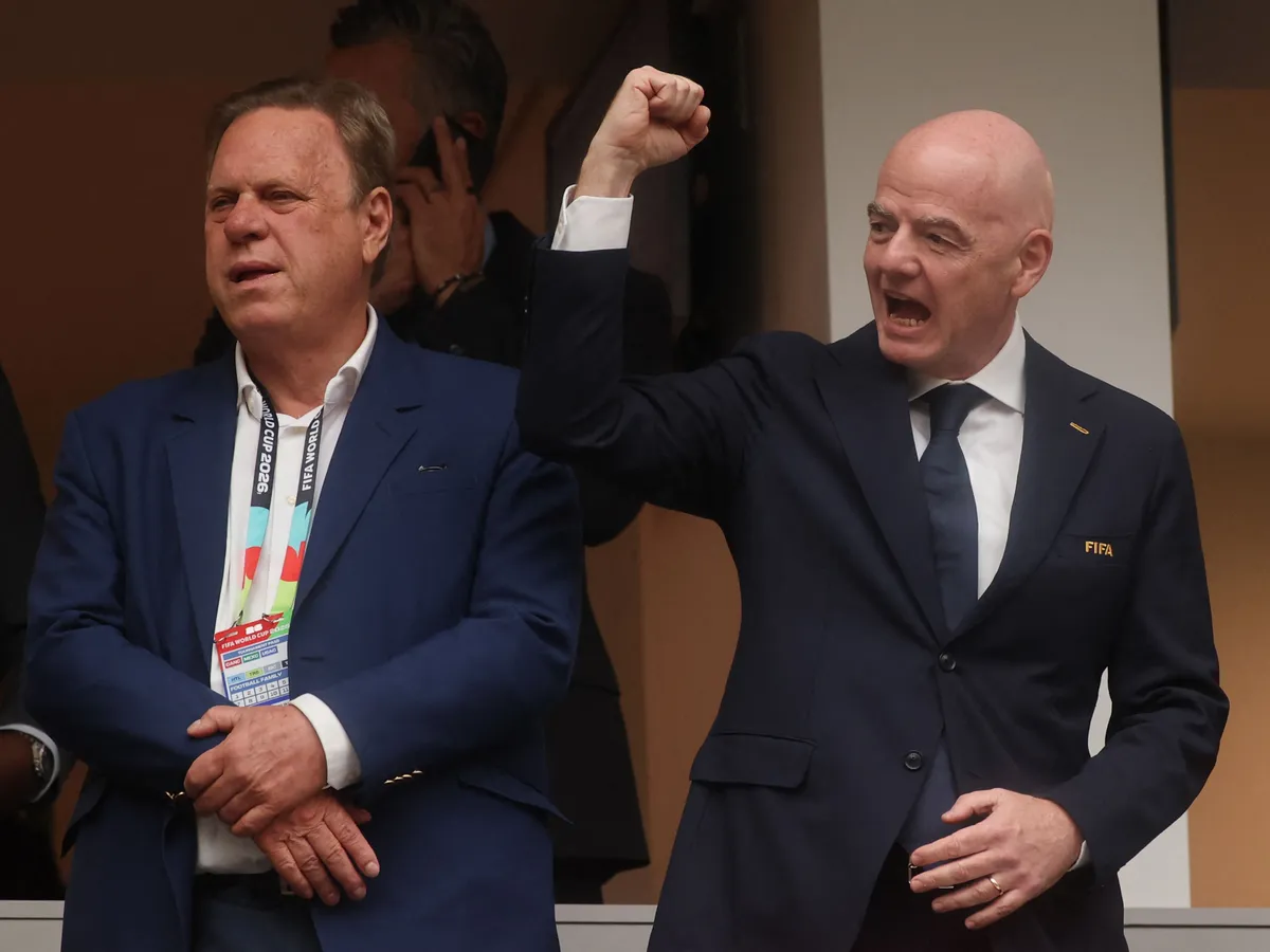 VANCOUVER, CANADA - JULY 07: FIFA President Gianni Infantino and Colombia Football Federation President Ramon Jesurun attend the FIFA World Cup 2026 Round of 16 match between Switzerland and Colombia at BC Place Vancouver on July 07, 2026 in Vancouver, British Columbia, Canada. Alex Grimm/Getty Images/AFP (Photo by ALEX GRIMM / GETTY IMAGES NORTH AMERICA / Getty Images via AFP)