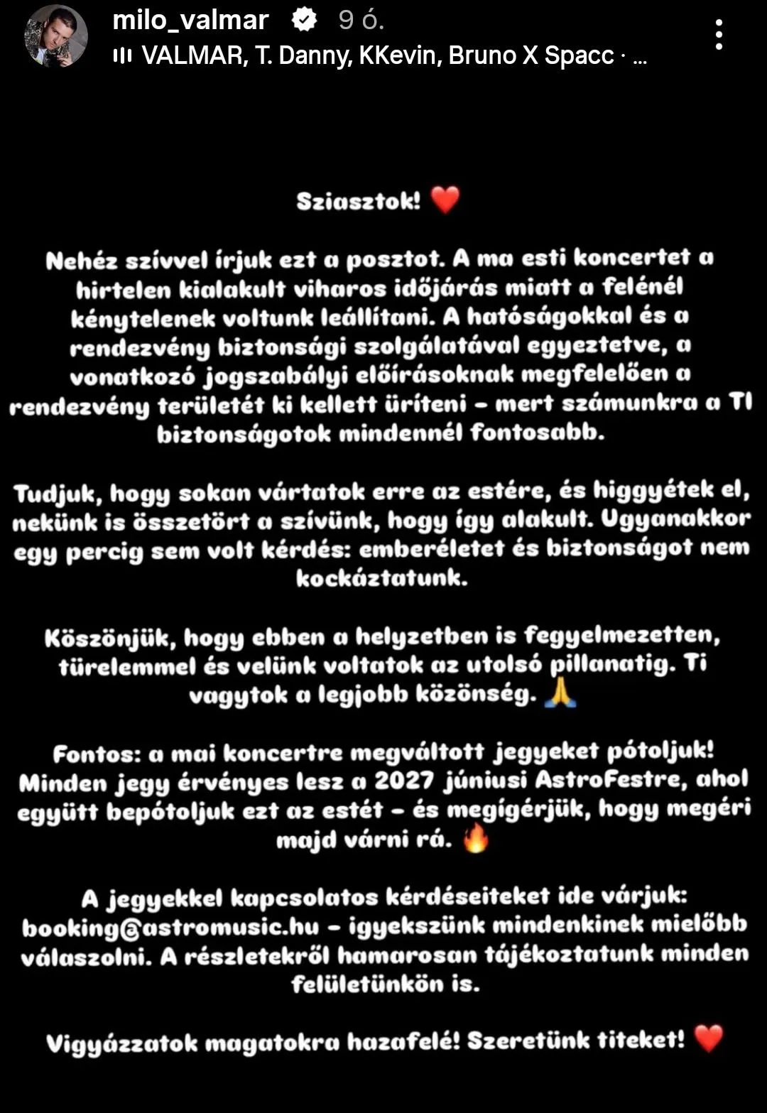 Valkusz Milán elárulta mikor pótolják a koncertet.