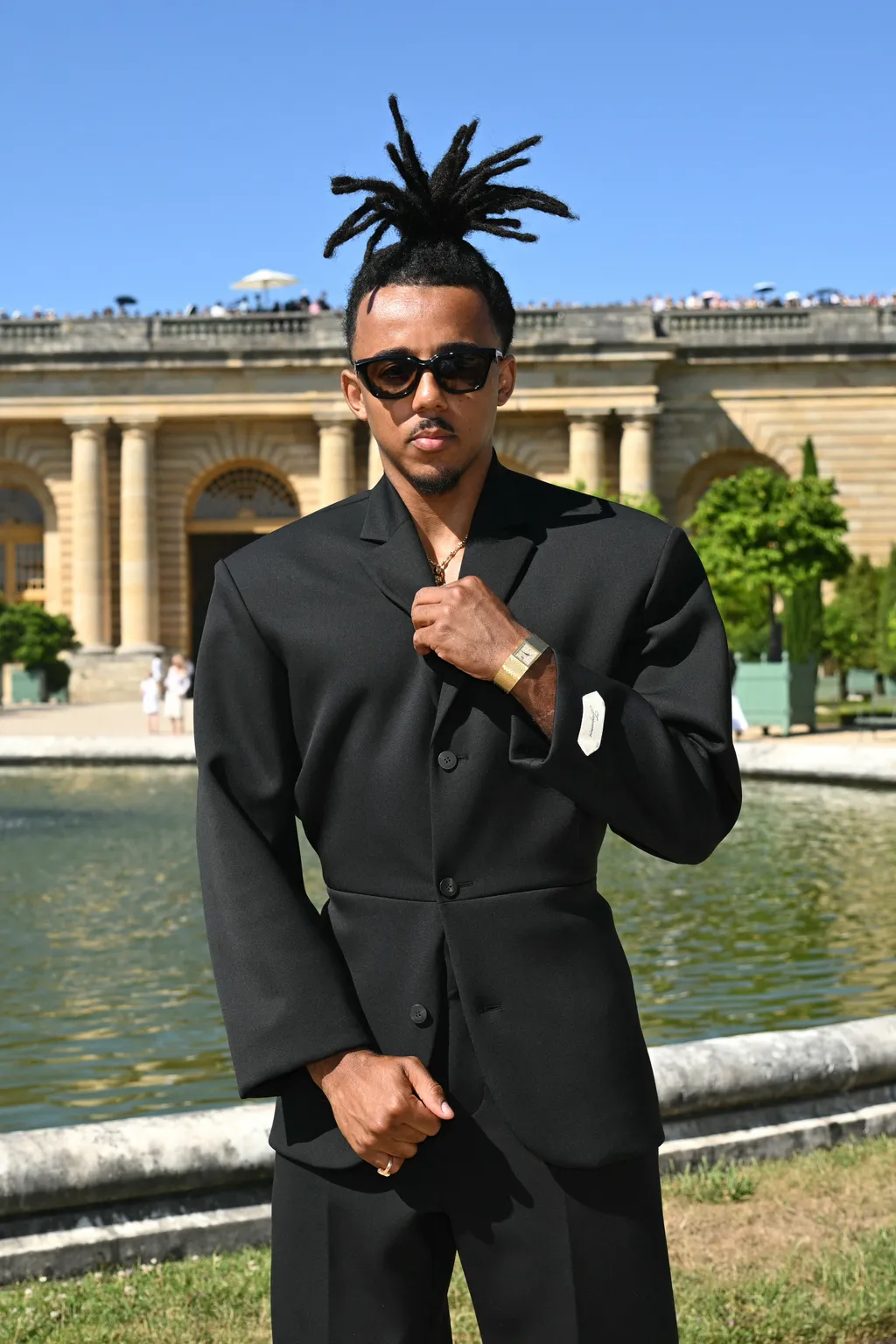 Jules Kounde,JulesKounde,                       French football player Jules Kounde poses before the Jacquemus Menswear Spring-Summer 2026 collection show as part of the Paris Fashion Week at Orangery of the Palace of Versailles, in Versailles, southwest 