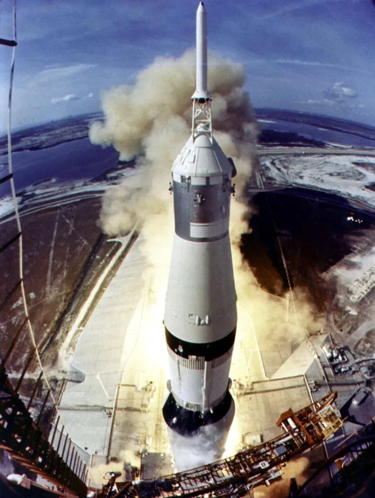 (FILES) This 16 July 1969 file photo released by NASA shows the Saturn V rocket lifting off from launch pad 39A at the Kennedy Space Center at the start of the Apollo 11 lunar landing mission. Astronauts Neil Armstrong, Edwin E. "Buzz" Aldrin, Jr., and Michael Collins blasted off for the first man on the Moon mission. AFP PHOTO   NASA (Photo by NASA / AFP)