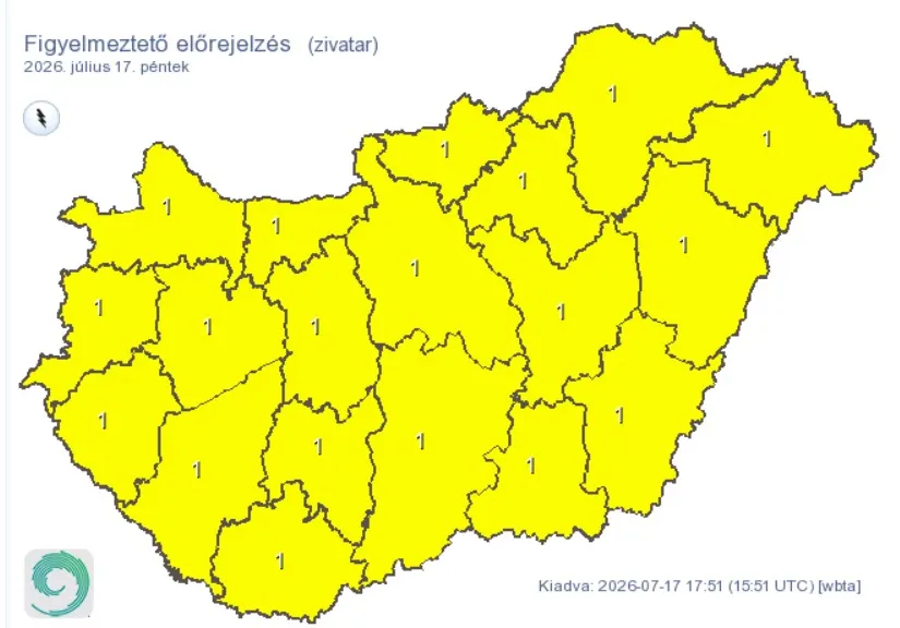 Citromsárga riasztást adtak ki: zivatarok csaphatnak le az ország több részén