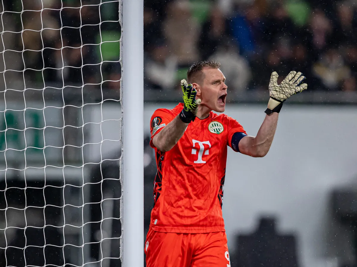 Goalkeeper of FTC, Denes Dibusz, participates in the UEFA Europa League match at Groupama Arena in Budapest, Hungary, on October 3, 2024. (Photo by Robert Szaniszlo/NurPhoto) (Photo by Robert Szaniszlo / NurPhoto via AFP)