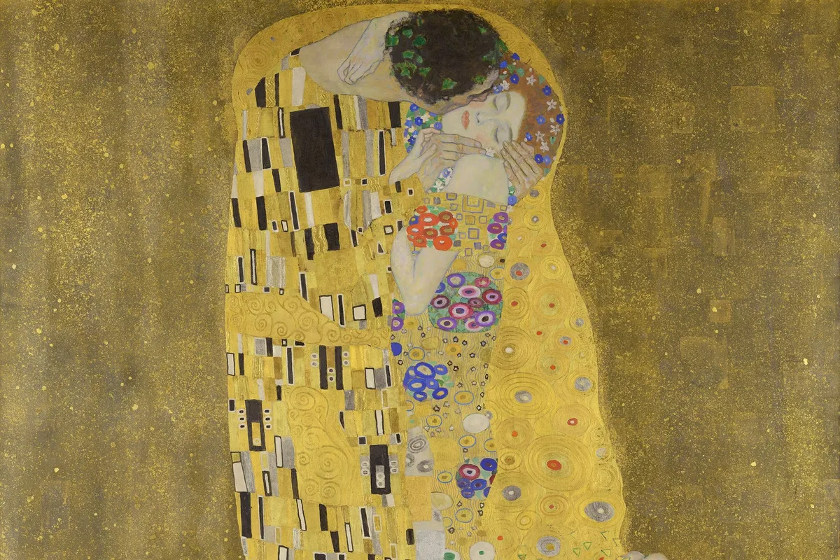 Gustav Klimt A csók című festménye.
