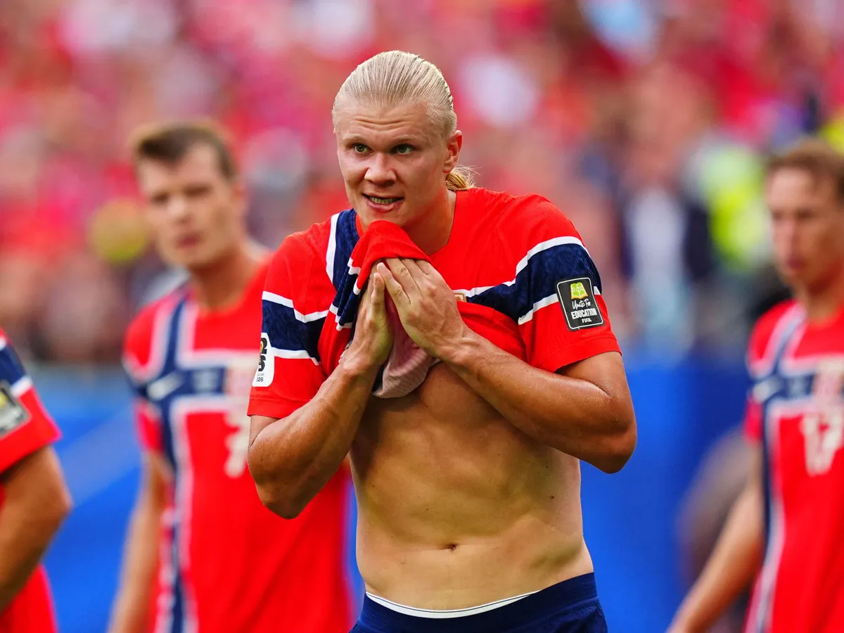 MIAMI GARDENS, FLORIDA - JULY 11: Erling Haaland of Norway in action during the 2026 FIFA World Cup quarterfinal match between Norway and England at Miami Stadium in Miami Gardens, Florida, United States, on July 11, 2026. Evrim Aydin / Anadolu (Photo by Evrim Aydin / Anadolu via AFP)